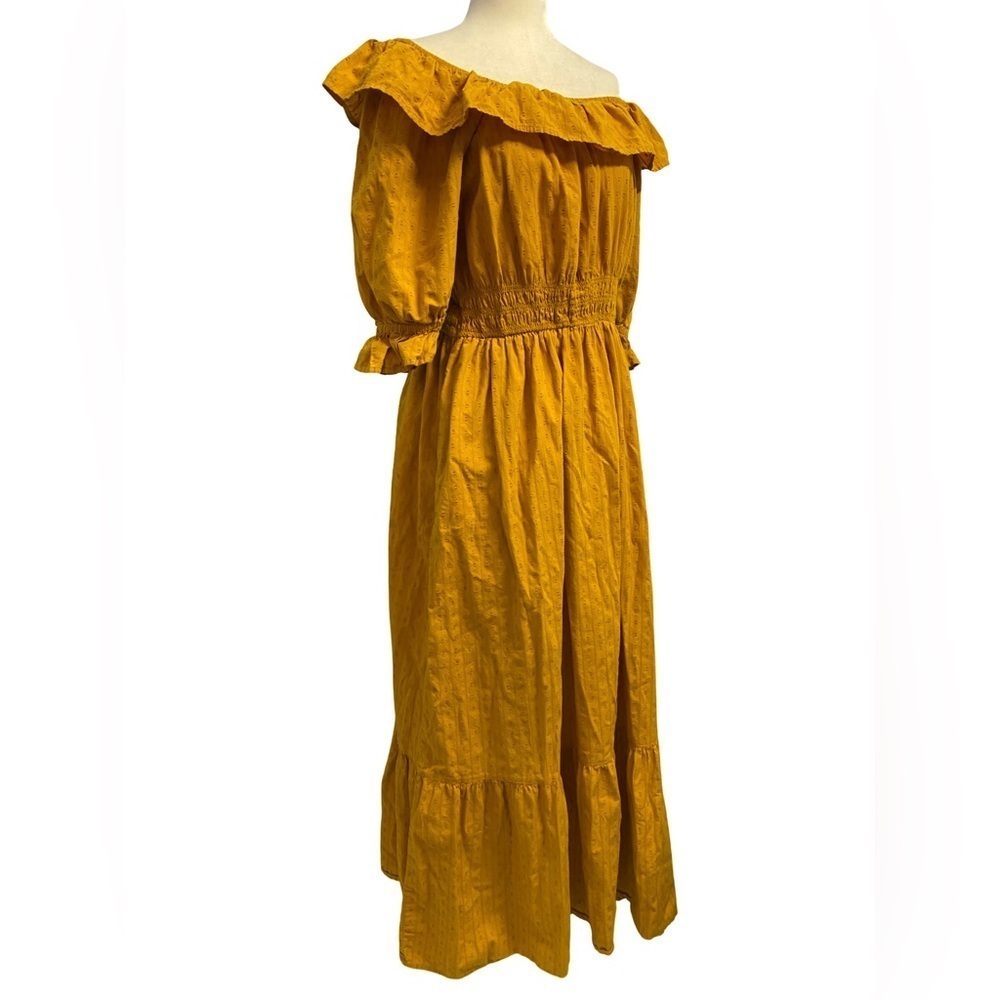 Universal Thread Mustard Yellow Off-Shoulder Tiered Maxi Dress Size M Ruffle